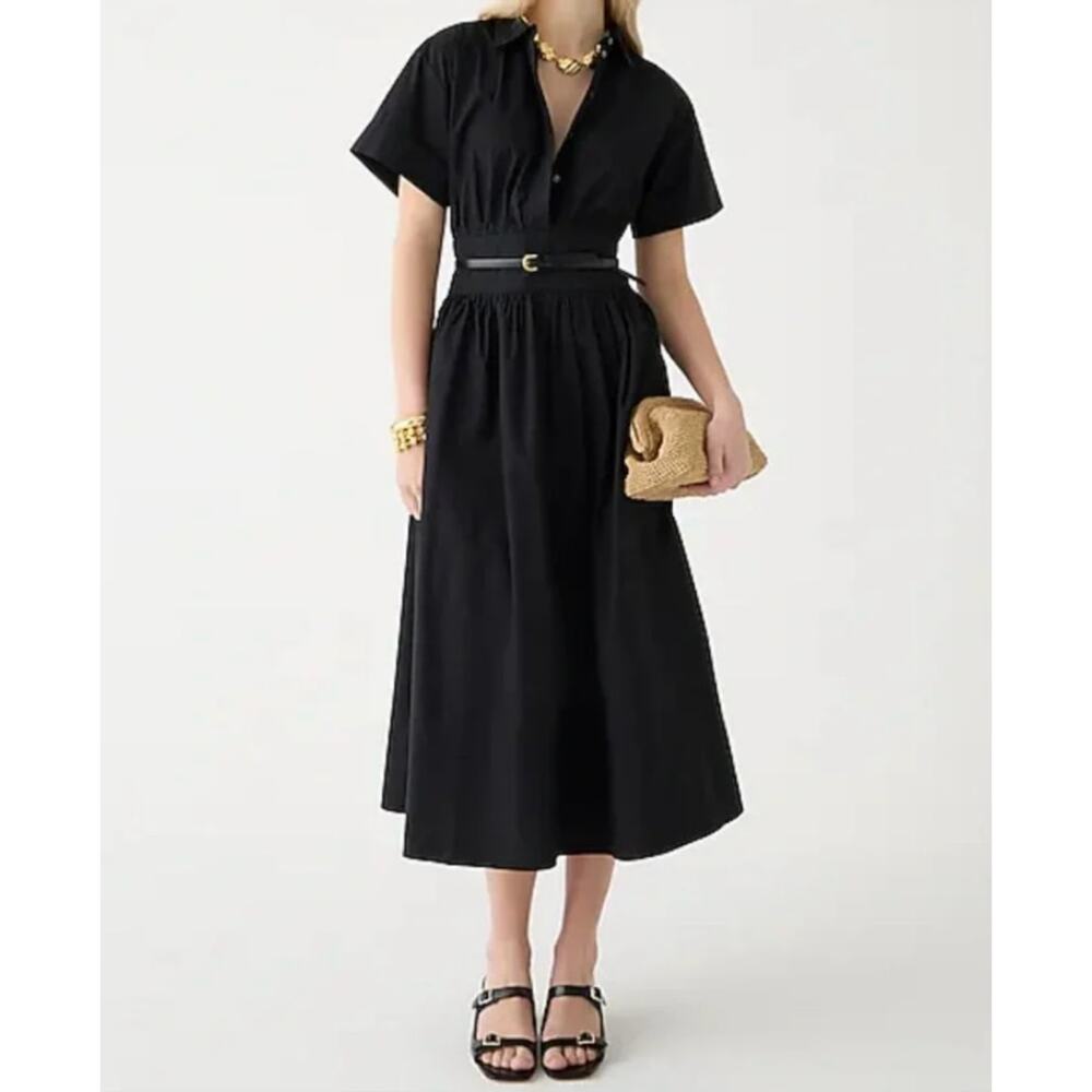 j. crew fitted-waist shirtdress stretch cotton poplin black by926 women size 00
